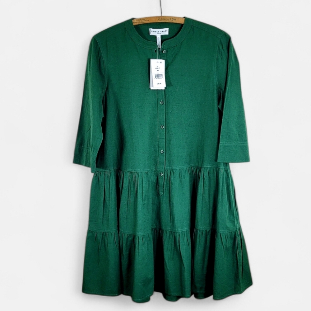 NWT APIECE APART Maurino Drop Waist Mini Dress Jadeite Green Organic Cotton S - Picture 4 of 16